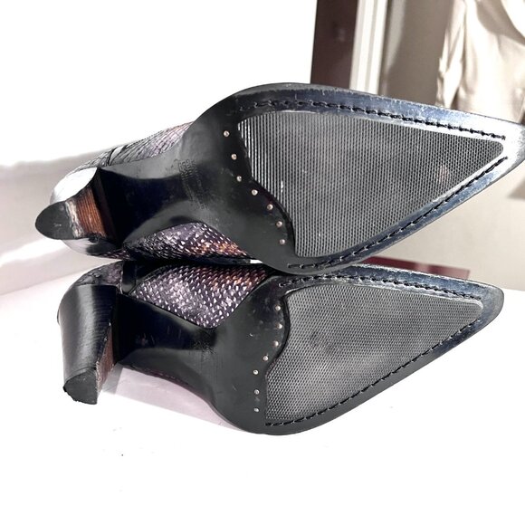 Steve Madden Rare Blk/Grey Cowboy Western High Heel Pointed Toe Leather Boot 8 - Picture 15 of 15